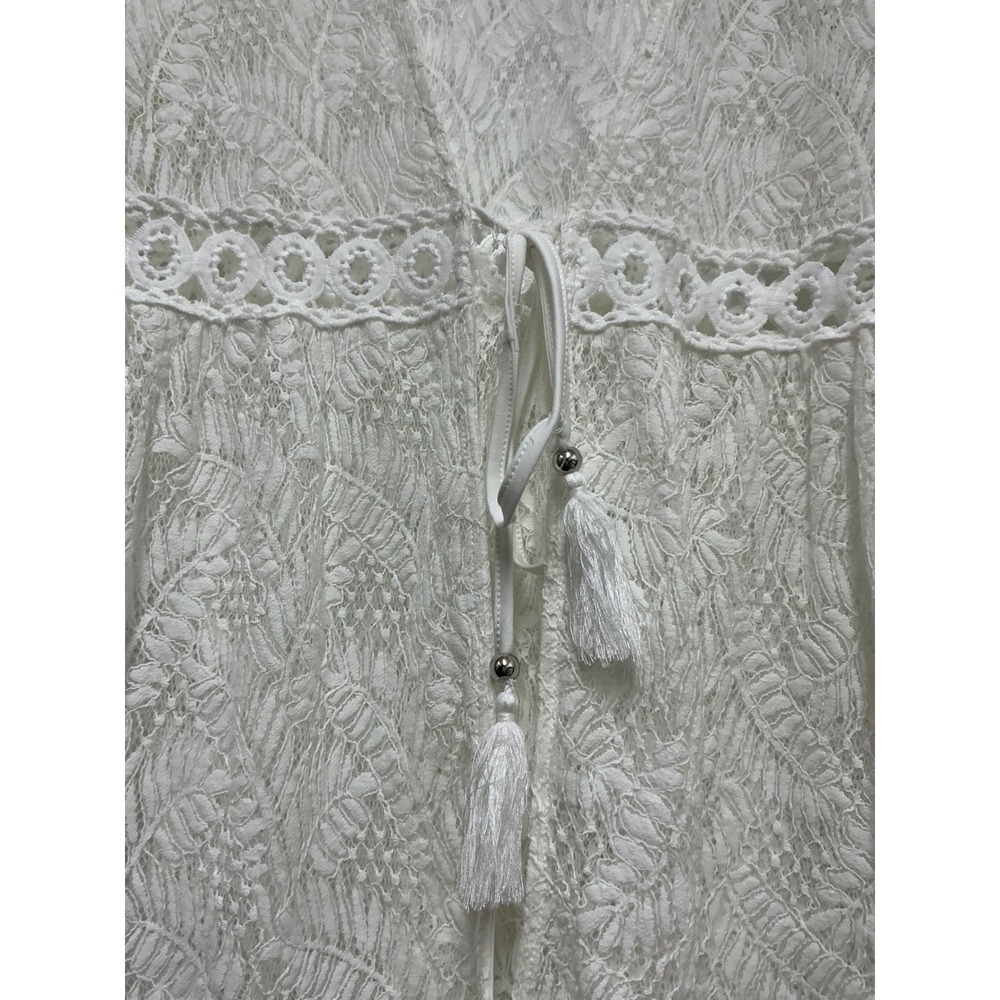 Blue Island White Lace Swim Cover Up Bell Sleeve Tassel Tie Front Large - Picture 4 of 7